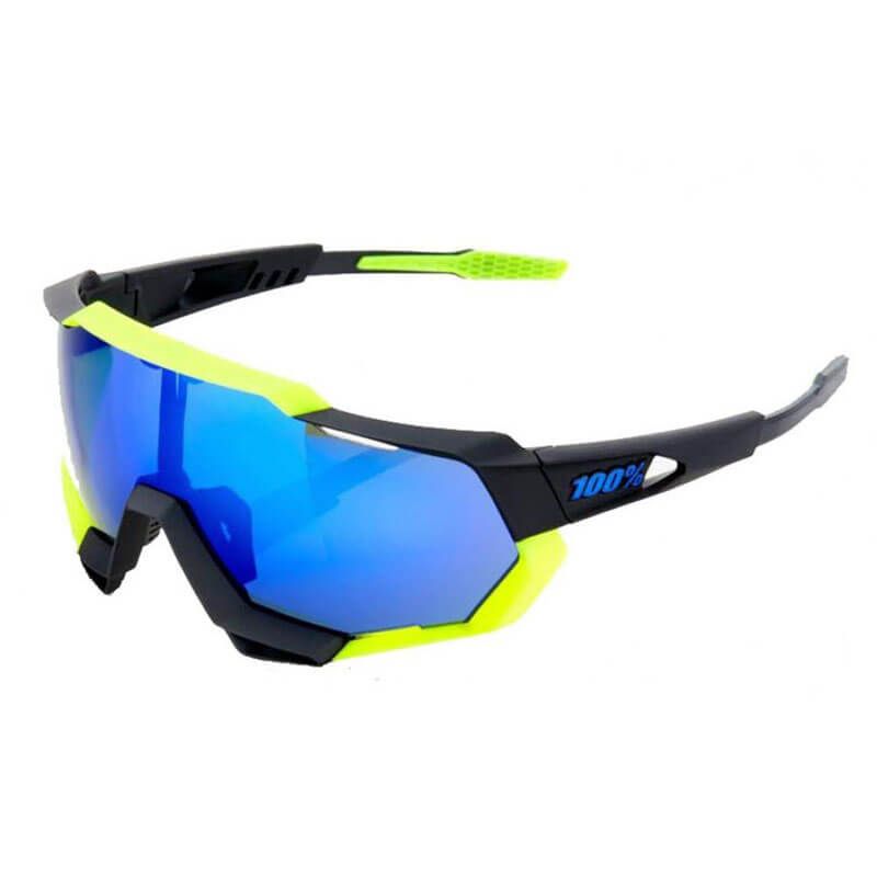 100% SPEEDTRAP MATTE BLACK FLUO -HIPER BLUE  SUNGLASS